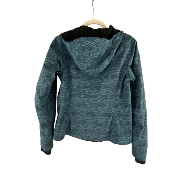 Columbia Women's M Teal Patterned Weatherproof Jacket Hooded Asymmetrical Zip - Picture 10 of 10